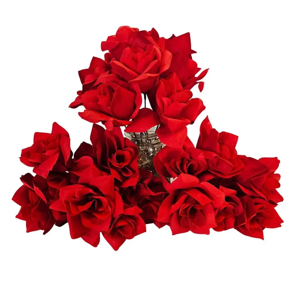 Red Artificial Silk Rose Flowers Wired Stems Wedding Craft 3